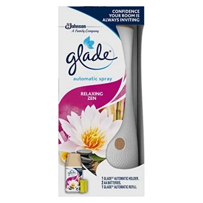 Afbeelding van Glade Automatische luchtverfrisser houder &amp; navulling, langdurige geur doordrenkt met etherische oliën, ontspannende zen, 1 starterskit, (1 x en 269 ml navulling), verpakking kan variëren