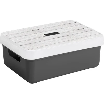 Afbeelding van Sunware Opbergbox/mand antraciet 9 liter met deksel hout kleur Opbergbox