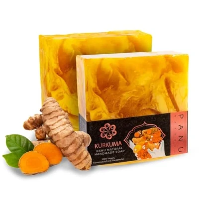 Afbeelding van Panu Soaps Kurkuma Veganistische douchezeep voor alle huidtypes Natuurlijke zeep als vaste douchegel en shampoo Premium Soap Bar douchestang