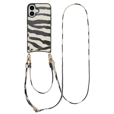 Afbeelding van Apple iPhone 16 Hoesje Kunstleder Selencia Hardcase/Koordhoesje/Backcover Zazzy Zebra Telefoonhoesje