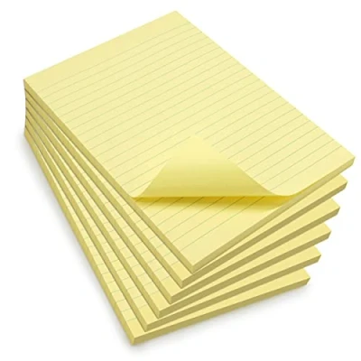 Afbeelding van WAYTEX 931685C6 600 zelfklevende notitieblaadjes A5 met lijnen, 6 blokken à 100 vellen, zelfklevend, herplaatsbaar, groot, 15 x 21 cm, pastelgeel