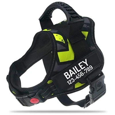 Afbeelding van PawPawify Gepersonaliseerd No Pull hondenharnas met aangepaste naam en telefoonnummer door , Heavy Duty huisdier vest om te voorkomen dat trekken, trekken of stikken, trainen lopen XL borst 81 112