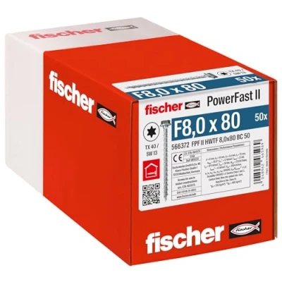 Afbeelding van Fischer PowerFast II 566372 Houtschroef 8 mm 80 Binnen T, Interne vertanding, TX, Torx, T profiel, Buitenzeskant Staal Galvanisch verzinkt 50 stuk(s)