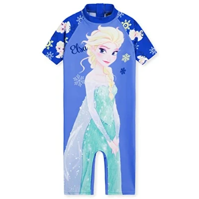 Afbeelding van Disney Badpak meisjes, neopreenpak korte mouwen, broek en ritssluiting meisjes geschenken, Blauw Elsa, 7 8 Jaar
