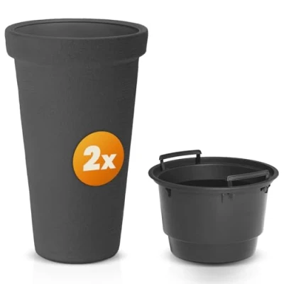 Afbeelding van Casaria Bloempot Set van 2 XXL Rond 42l Vorstbestendig Antraciet