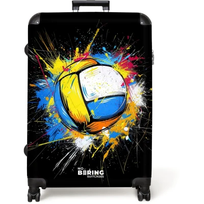 Afbeelding van NoBoringSuitcases.com® Koffer groot Reiskoffer lichtgewicht Volleybal met graffiti Rolkoffer 4 wielen Grote trolley XL 98 liter bagage