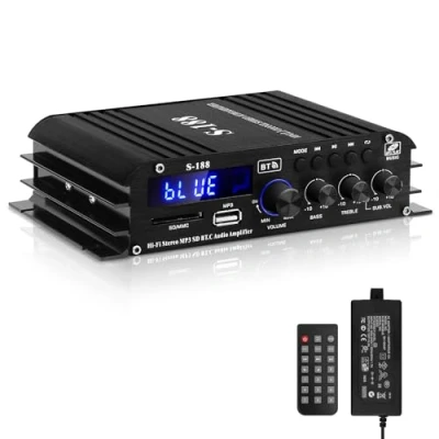 Afbeelding van HiFi versterker,2.1kanaals Bluetooth 5.0 mini audio versterker stereo ontvangers,S 188 RMS40Wx2+50W max.600W vermogen passieve subwoofer 110 240Vmet USB TF Slot,AUX voor thuisluidspreker