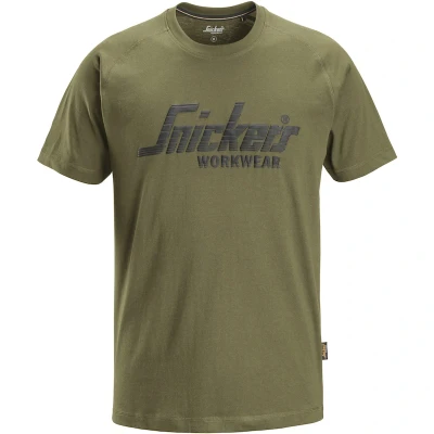 Afbeelding van Snickers 2590 Logo T shirt Khaki Groen/ M