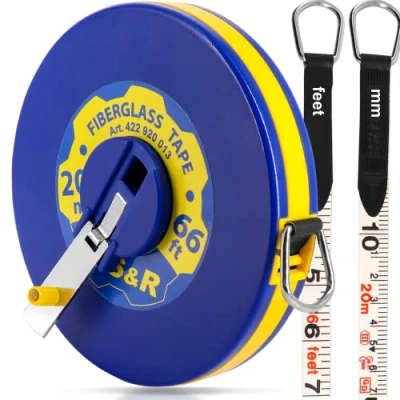 Afbeelding van S&amp;R Bandmaat glasvezel 20m / 66 ft, breedte 13 mm, rolmeter METER en INCH dubbele zijden gemarkeerd, rolmeetlint 20 m maatmeter capsulebandmaat