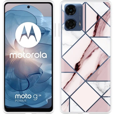 Afbeelding van Cazy Hoesje geschikt voor Motorola Moto G04/G04s/G24/G24 Power Roze Marmer