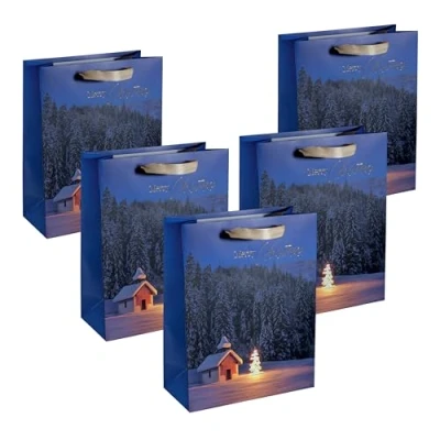Afbeelding van SIGEL GT115 grote premium papieren cadeauzakjes, set van 5, 26 x 33 cm, blauw, cadeauzakjes Kerstmis