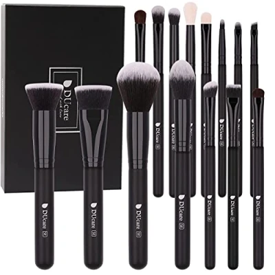 Afbeelding van DUcare Professionele make up borstels 15 stuks borstel set premium synthetische Kabuki foundation blending kit zwart