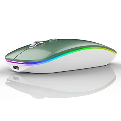 Afbeelding van Uiosmuph draadloze muis, Bluetooth muis voor laptop, LED oplaadbare dubbele modus (Bluetooth 5.1 en 2.4G USB) geruisloze pc, Mac OS, Android, Linux Groen