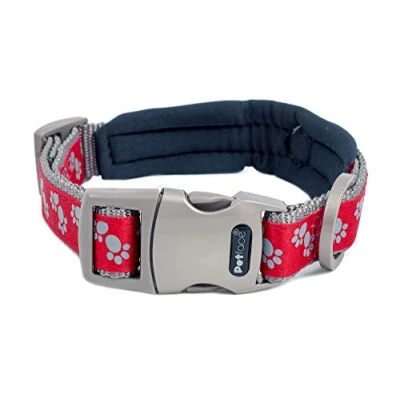 Afbeelding van Petface Signature Gewatteerde Hondenhalsband, klein, rood met grijze poten