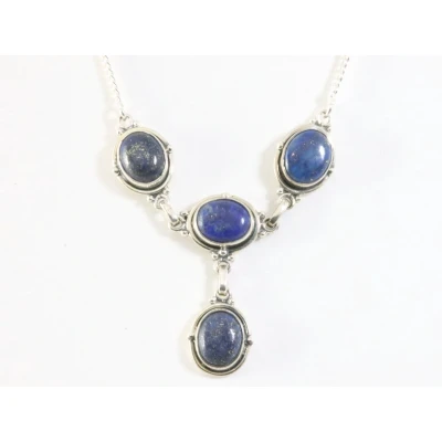 Afbeelding van Bewerkte zilveren ketting met lapis lazuli
