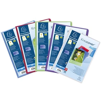 Afbeelding van Exacompta Ref 5729E Kreacover Collection Semi Rigid Opaque PP Display Book 240 x 320 mm groot, geschikt voor A4 documenten, 20 zakken diverse kleuren (verpakking van 20)