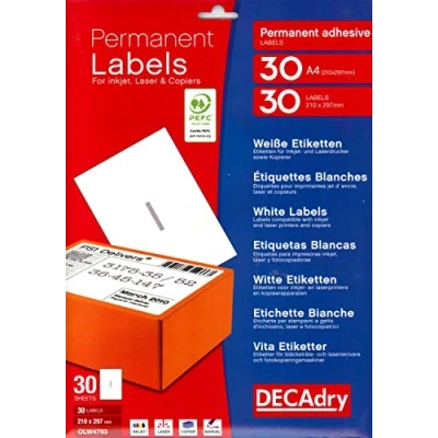 Afbeelding van Decadry Etiketten / Labels 210 x 297 mm