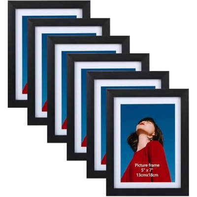 Afbeelding van EYMPEU Fotolijst 13 x 18 cm, set van 6, geschikt voor foto&#039;s met passe partout of 15 20 zonder partout, muur en tafel, zwart