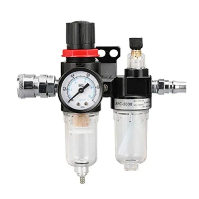 Afbeelding van Mdurian Luchtfilterregelaar, 1/4 inch, compressor, vochtval, olie, water, smeerder voor luchtgereedschap, afscheider, drukregelaar, pneumatische gaproces spoorverbinding