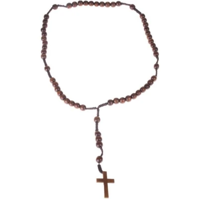 Afbeelding van Carnaval verkleed sieraden Rozenkrans ketting van hout voor priesters/nonnen