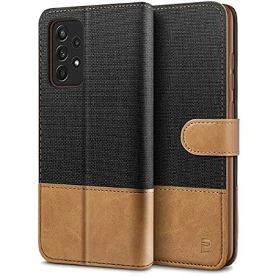 Afbeelding van BEZ Samsung A52 Hoesje, Galaxy Hoesje Book Case Leer Wallet, Flip Wallet [Canvas Kunstleer] met Creditcardhouders, Standaard, Magnetische Sluiting, Zwart