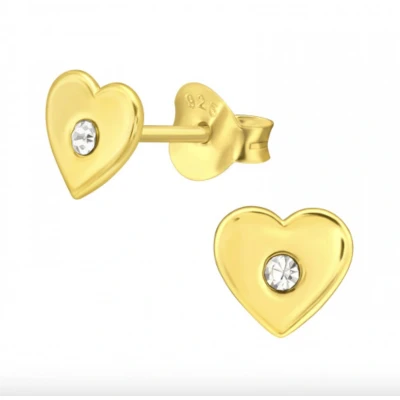 Afbeelding van Oorbellen zilver Oorstekers Gold plated oorstekers, hart met kristal