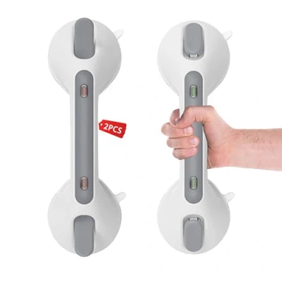 Afbeelding van LORESJOY 2 Stuks 12 inch Handgrepen voor Senioren, Douchegreep Zonder Boren, Badkamer, Handgreep met Zuignap, Douchehandgreep Mobiele Badkamer Zuigwaarschuwing