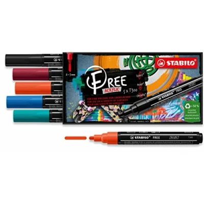 Afbeelding van STABILO FREE Acryl Marker T300 Ronde Punt 2 3 mm Set Urban Met 5 Verschillende Kleuren