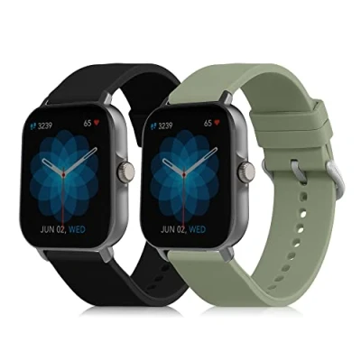 Afbeelding van kwmobile 2x horlogebandjes geschikt voor Huami Amazfit GTS / 2 2e 3 bandje Smartwatch bandjes van TPU Activity tracker horloge band in zwart pastelgroen