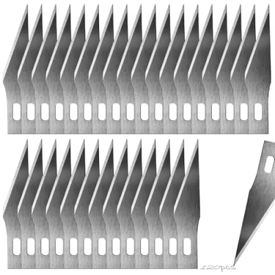 Afbeelding van 120 stuks scalpelmessen om te knutselen, scalpel, reservemessen voor hobbymessen, knutselmessen, precisiemodelmessen, doe het zelf staal