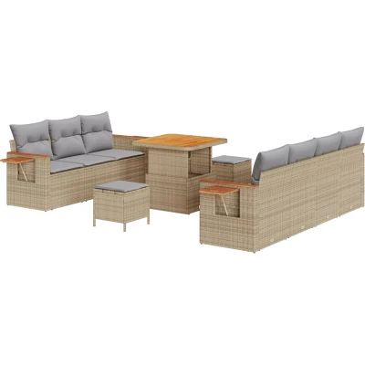 Afbeelding van vidaXL 10 delige tuinset met kussens Beige Poly Rattan Acacia