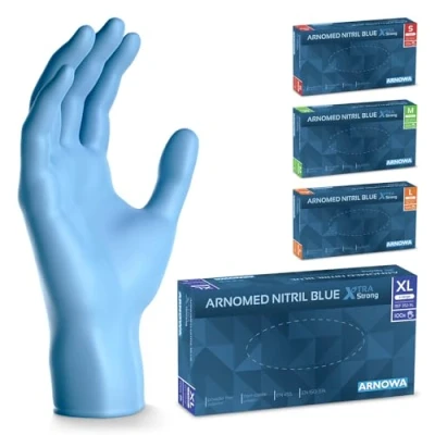 Afbeelding van ARNOMED wegwerphandschoenen blauw extra sterk, in XL, 50% dikkere nitril handschoenen, 100 stuks, poedervrij, latexvrije rubber handschoenen S, M, L &amp; XL