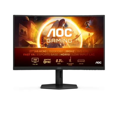 Afbeelding van AOC C27G4ZXU Full HD Curved Monitor Speakers USB Hub Ergonomisch 280hz 0.3ms 27 inch