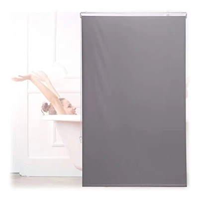 Afbeelding van Relaxdays Douche rolgordijn grijs douchegordijn bad plafondmontage gordijn badkamer 100x240cm