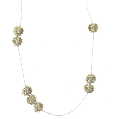 Afbeelding van Behave Lange ketting goud kleur met bloemen kralen 100 cm