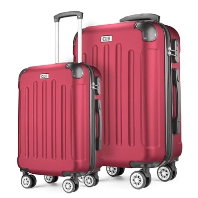 Afbeelding van POSH Hardshell koffer, Koffer &amp; trolleys, rolkoffer, handbagage, reiskoffer met wielen, grote middelgroot, klein, ABS, lichte kofferset, 3 delig in M L XL, rode wijn, M+XL, ABS