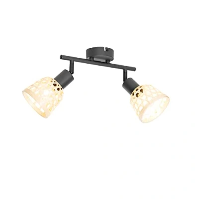 Afbeelding van QAZQA rayan Oosterse Wand en Plafondspot Spotje Opbouwspot 2 lichts L 45 cm Naturel Woonkamer Slaapkamer Keuken