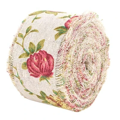 Afbeelding van DIY Vintage Toile de Jute Rouleau Ruban Rose Fleur Imprimé Hesse Ceinture Sangle Mariage Tissu Décoration 10 m