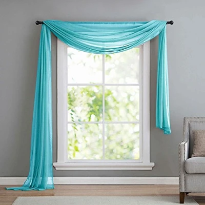 Afbeelding van Dwarsbehang Vrije hand deco van transparante voile, de ideale aanvulling op onze gordijnen, 140x600, blauw, 560