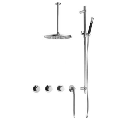Afbeelding van Hotbath Cobber Regendoucheset IBS70 Chroom Staaf handdouche 30cm Hoofddouche Plafondbuis Handouche met glijstang