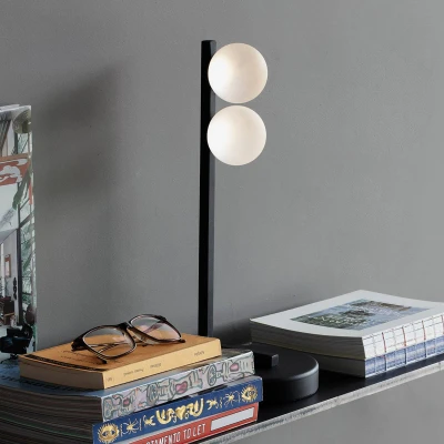 Afbeelding van Ideallux Ideal Lux LED tafellamp Ping Pong zwart 2 lamps glas metaal