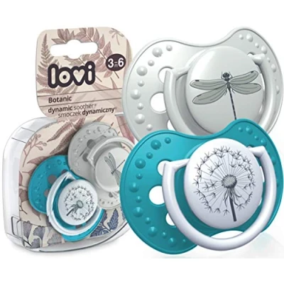 Afbeelding van LOVI fopspeen 3 6 maanden, Siliconen, BPA vrij, Hygiënische hoes, Collectie Botanic, 2 stuks, Blauw