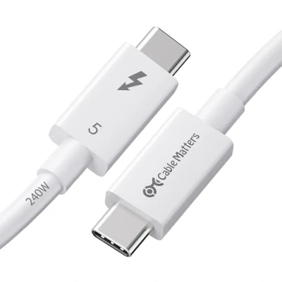 Afbeelding van Cable Matters [Intel gecertificeerd] 80 Gbps Thunderbolt 5 kabel met bandbreedteboost tot 120 en 240 W opladen in wit 1 m / 3,3 ft, compatibel 4, USB 4 C