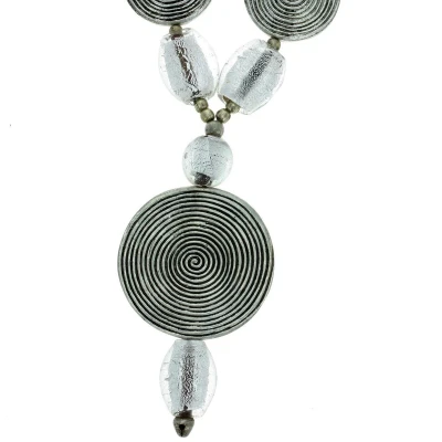 Afbeelding van Behave Witte glaskralen ketting met ronde hanger