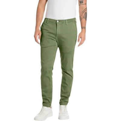 Afbeelding van Replay Zeumar Hyperchino Herenbroek, slimfit, kleur Xlite, 103 Dusty Military, 38W x 32L