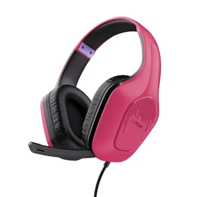 Afbeelding van Trust Gaming GXT 418P Rayne Lichtgewicht Headset voor PC Xbox PS4 PS5 Switch Mobile, 50mm drivers, 3.5 mm Jack, 2m Kabel, Opklapbare Microfoon, Over Ear Bedrade Koptelefoon, Roze