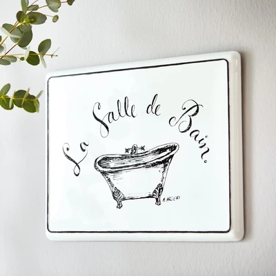 Afbeelding van LOBERON Decoratief schildje La salle de bain wit