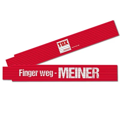 Afbeelding van TOX Duimstok 2m in rood meetstaaf met opdruk Finger Weg Meiner Schaal van beukenhout hoekmeetfunctie en gekleurde decimalen nauwkeurigheidsklasse III 9969006 1 stuk