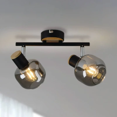 Afbeelding van näve Plafondlamp Fumoso Smoking Glass (donker getint), metaal / zwart, draaibaar, 2 fittingen (1 stuk)