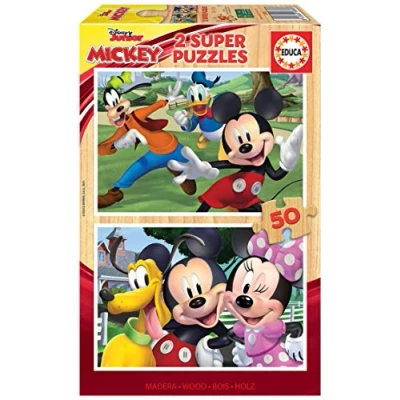 Afbeelding van Educa Disney Mickey and Friends Mouse 2 puzzels van hout, 50 stukjes, +4 jaar, Ref, meerkleurig (18880)